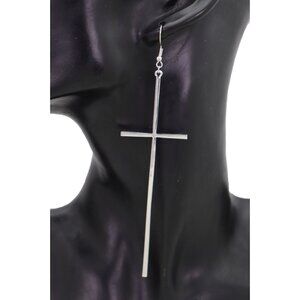 Women Silver Metal Big Cross Hook Earrings Bling Fashion Religious Jewelry Fun
